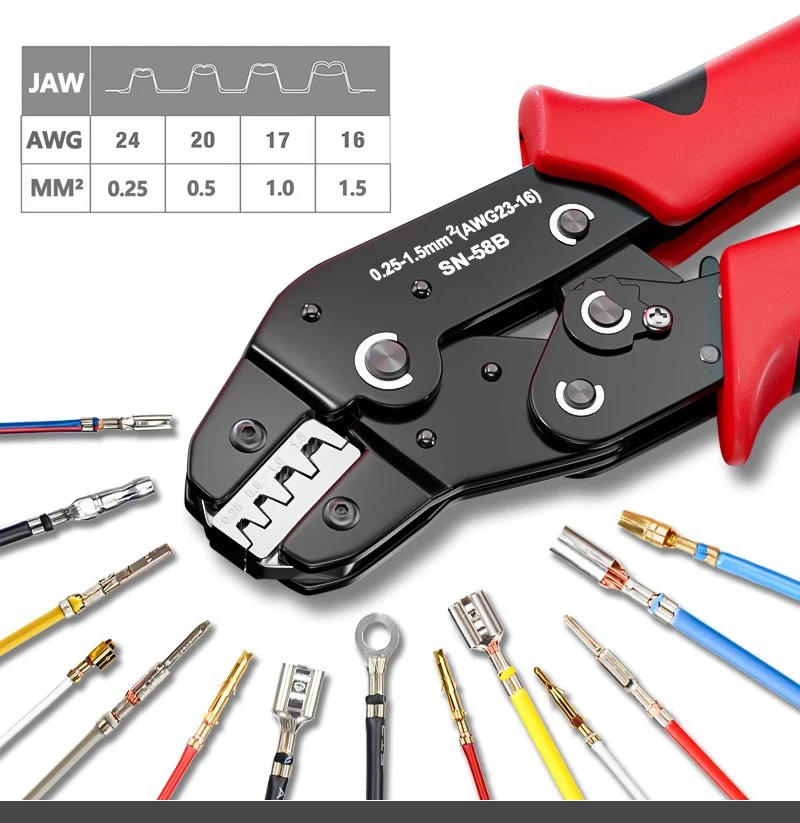Description Picture 2 of itemSN-58B Ratchet Crimping Plier Crimper Tool 0.25-1.5mm² AWG24-16for Dupont,TE,JST,Molex Terminal Wire Electrical Pliers