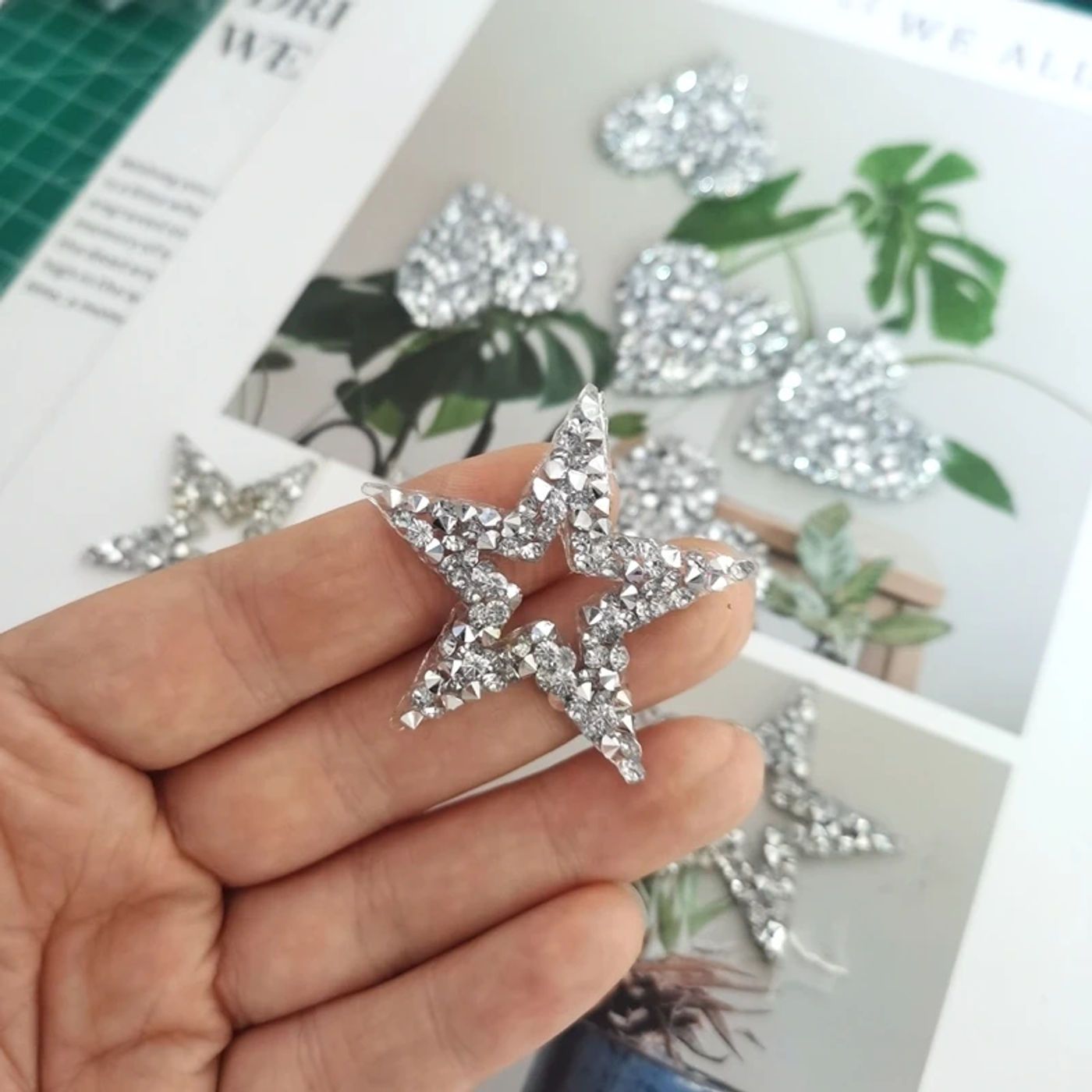 Description Picture 2 of item10pcs Sparkling Rhinestone Silver Star Heart Pattern Clothes Patches Fashion Sequined DIY Appliques Bling Iron-on Patches