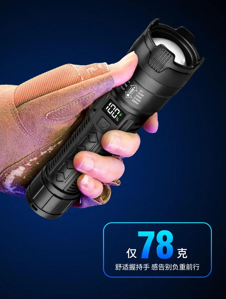 Description Picture 5 of itemHigh Strong Power Led Flashlights 2000LM Tactical Torch with Display Light USB Charging Camping Fishing Emergency Zoom Lantern