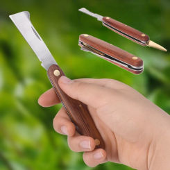 Foldable Grafting Tools Grafting Pruning Knife Professional Garden Grafting Cutter Stainless Steel Wooden Handle Grafting Knife