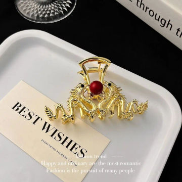 2024 New Chinese Style Zodiac Dragon Metal Hair Claw Animal Hair Clip Women Rhinestone Shark Clip Girls Hairpin Hair Accessories