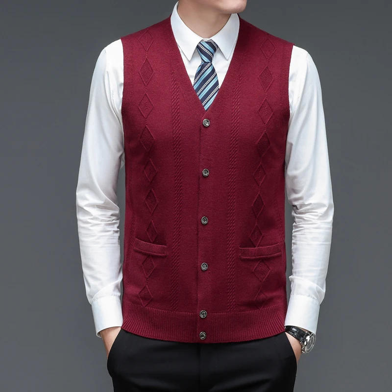 Description Picture 6 of itemMen Knit Vest Sleeveless Jacket V Neck Buttons Down Pockets Basic Thick for Autumn Winter Retro Vintage Casual 00265