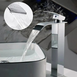 Household Hot and Cold Water Waterfall Dragon Head Kitchen Bathroom Washbasin Tapware Basin Faucet Curved Mouth  Faucets Fixture