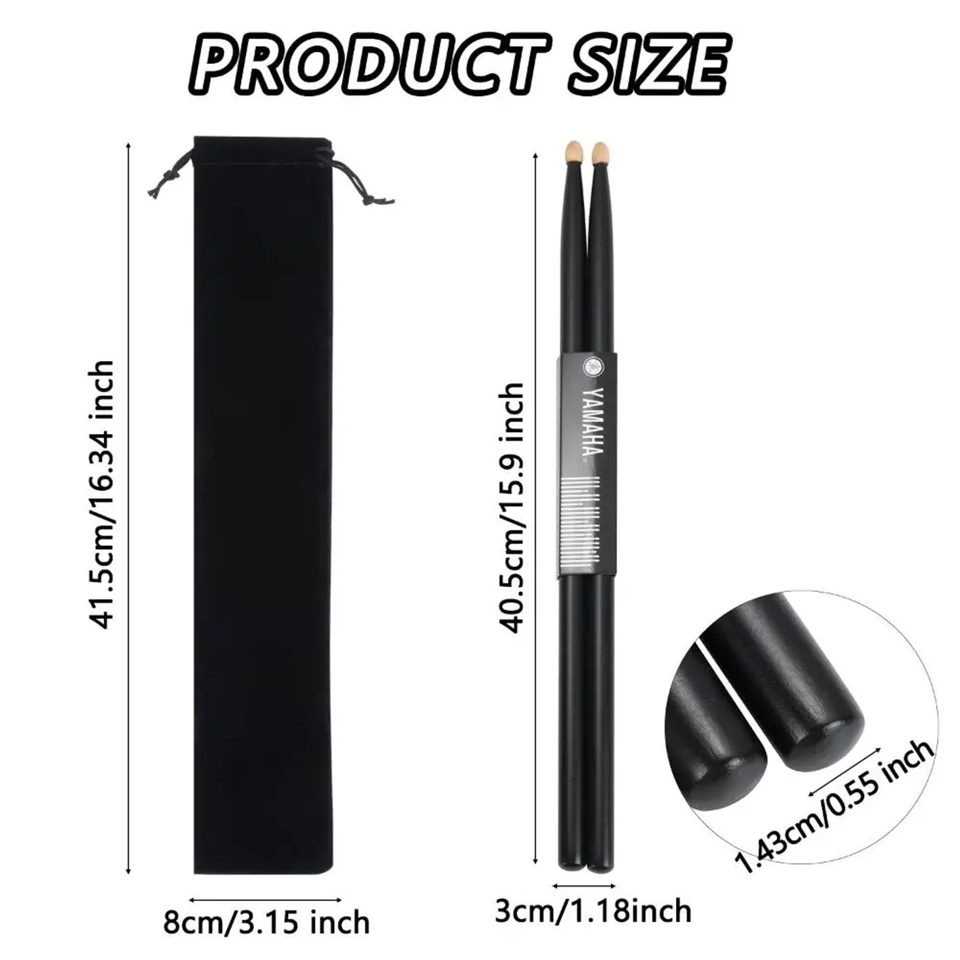 Description Picture 3 of item5A Maple Wood Drum Sticks Black Teardrop Head Musical Instruments High Quality Classic Drumsticks With Carrying Bag