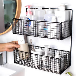 Bathroom Organiser Multifunctional Toiletries Organiser No-Punch Bathroom Shelf Bathroom Kitchen Wall Mount Storage Rack