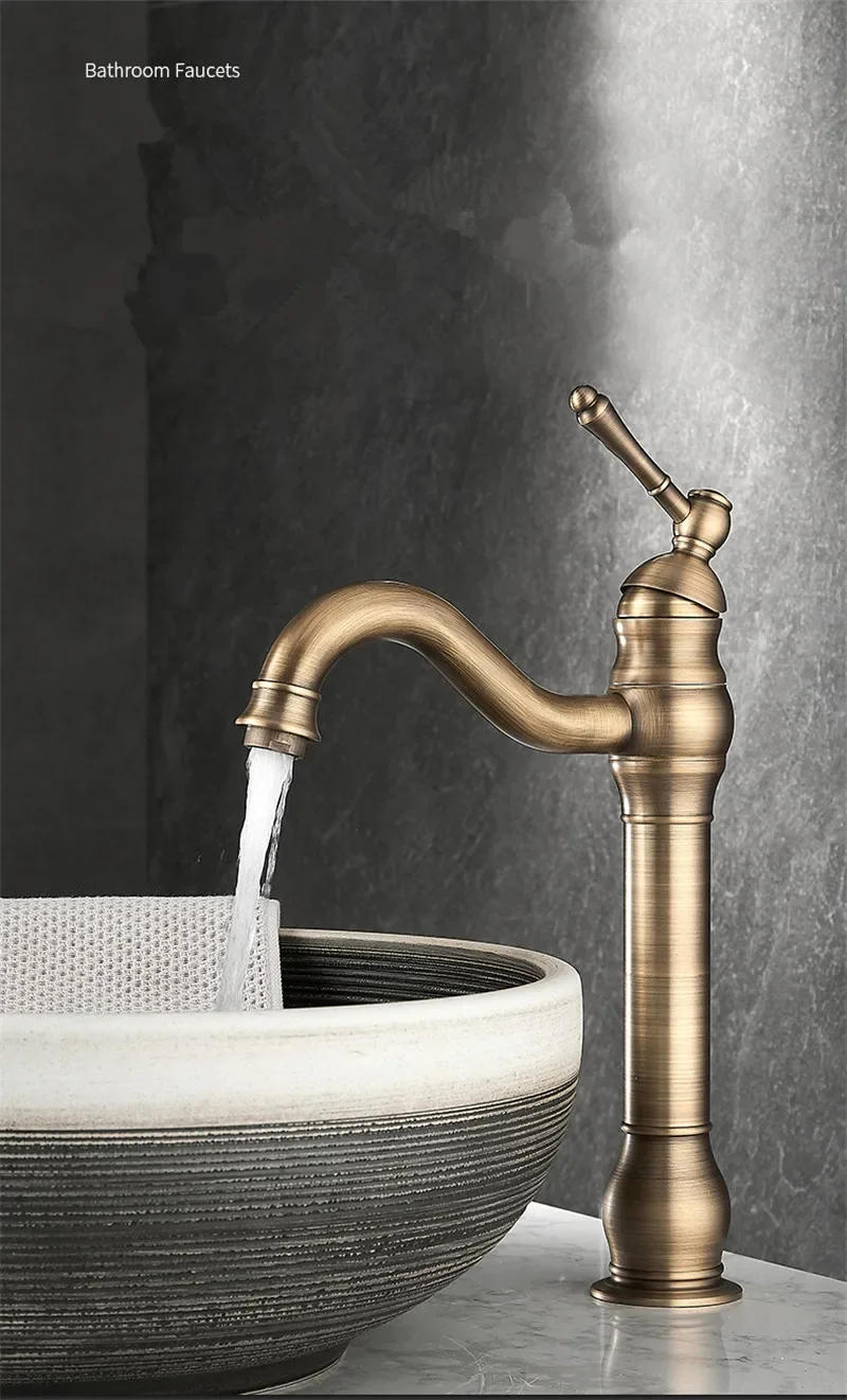 Description Picture 4 of itemBathroom Antique Brass Bathroom Basin Faucet Cold And Hot Water Mixer Sink Deck Mounted Black Oil Brushed Tap