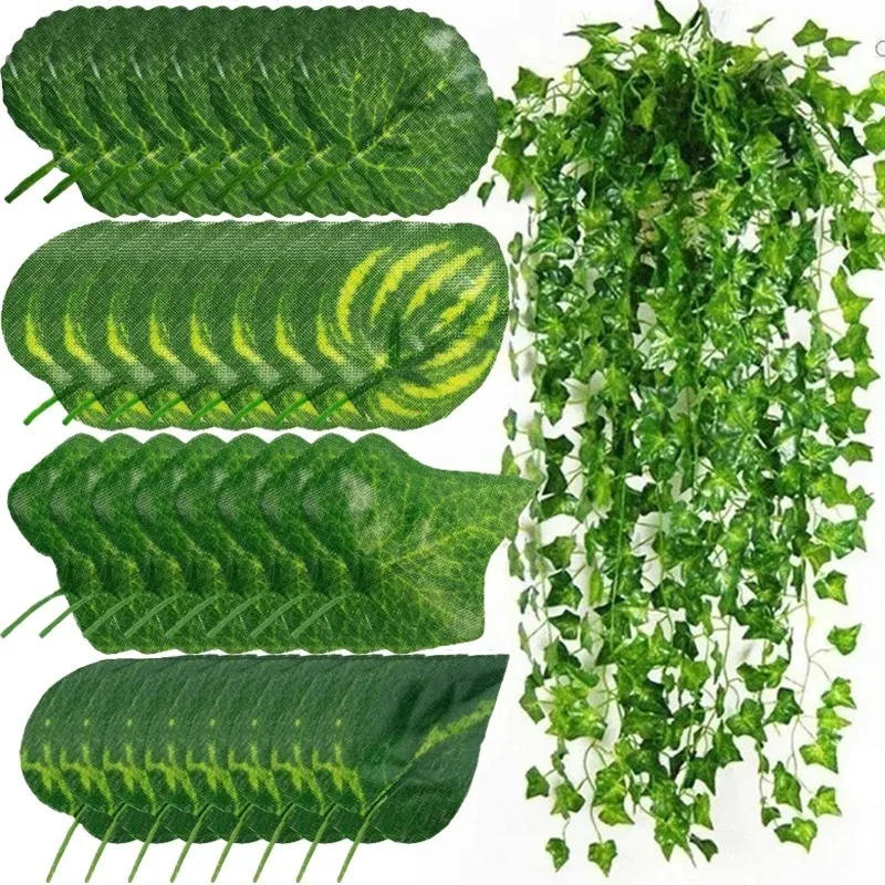 Description Picture 3 of itemArtificial Green Ivy Leaf Garland Hanging Vines Fake Plants DIY Fake Wreath Leaves Outdoor Garden Wedding Party Home Decoration