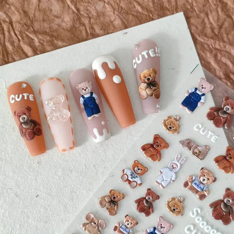 Description Picture 3 of itemKorean Cartoon Hug Bear High Quality 3D Engraved Nail Stickers Nail Art Decorations Nail Decals 2023 New Design