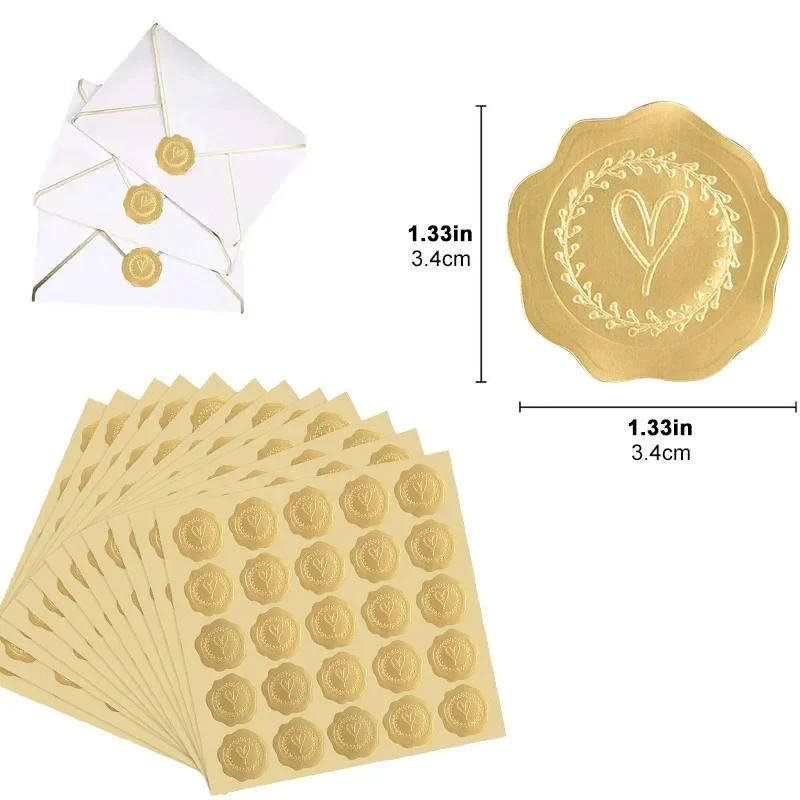 Description Picture 2 of itemSelf Adhesive Gold Embossed Heart Stickers Seal Label Wedding Party Invitation Card Envelope Decoration Christmas Gift DIY Decor