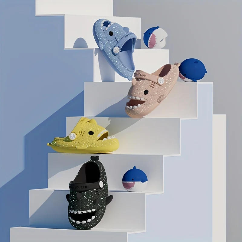 Description Picture 3 of itemKids' Shark Luminous Sandals Slip-On Waterproof Breathable Lightweight Non-Slip Casual Shoes for Boys and Girls Strap Slippers