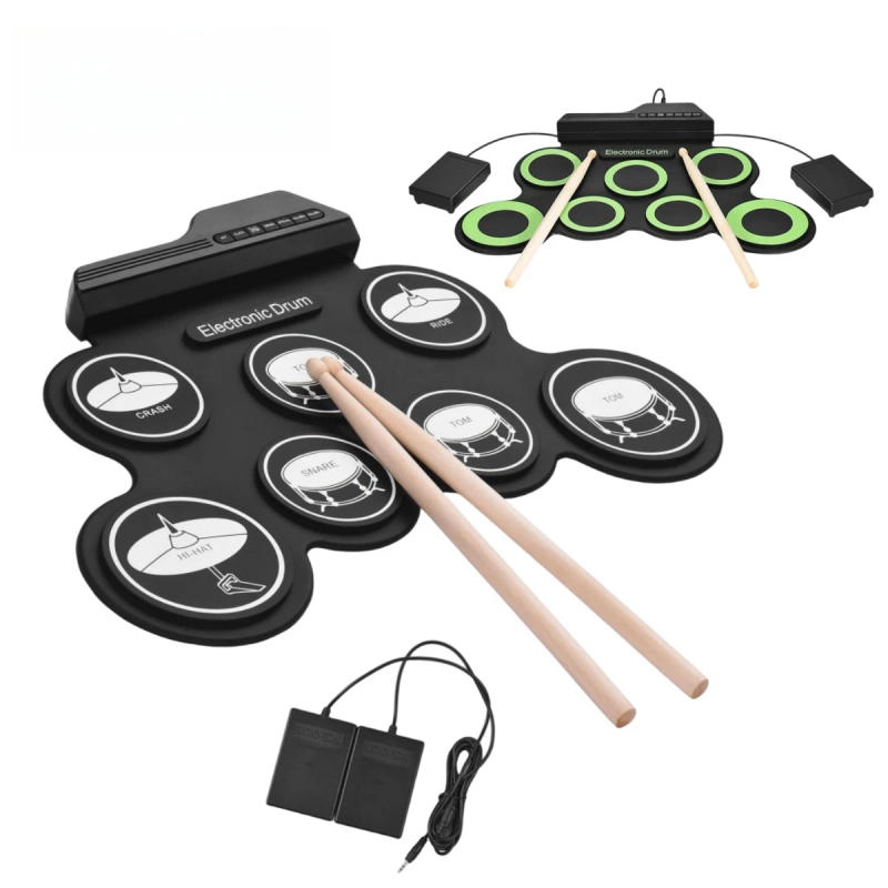 Description Picture 2 of item2022New Folding Silicone Hand Roll USB Electronic Drum Portable Practice Drums Pad Kit With Drumsticks Sustain Pedal
