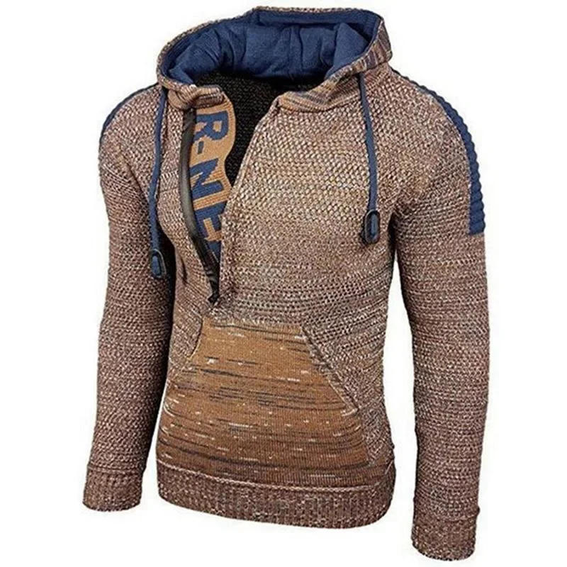 Description Picture 6 of itemAutumn and Winter Knitted Hooded Sweater Mens Color Matching Slim Pullover Sweater Men
