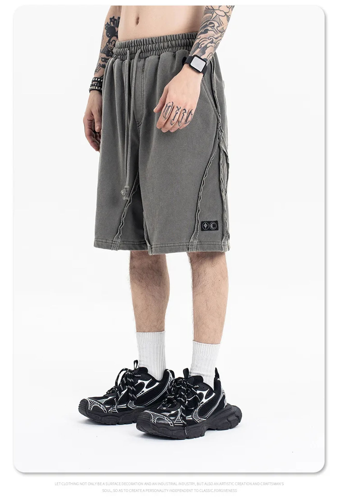 Description Picture 6 of itemSummer Heavy Duty Old Wash Sports Five-minute Shorts Vintage Embroidery Pattern Man Pants Gray Casual Loose Men's Pants