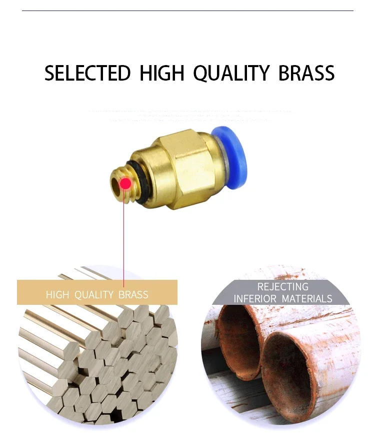 Description Picture 5 of item500PCS Pneumatic Fitting PC4-M6 Quick Release Air Hose Connector Brass Coupling One-Touch Fittings