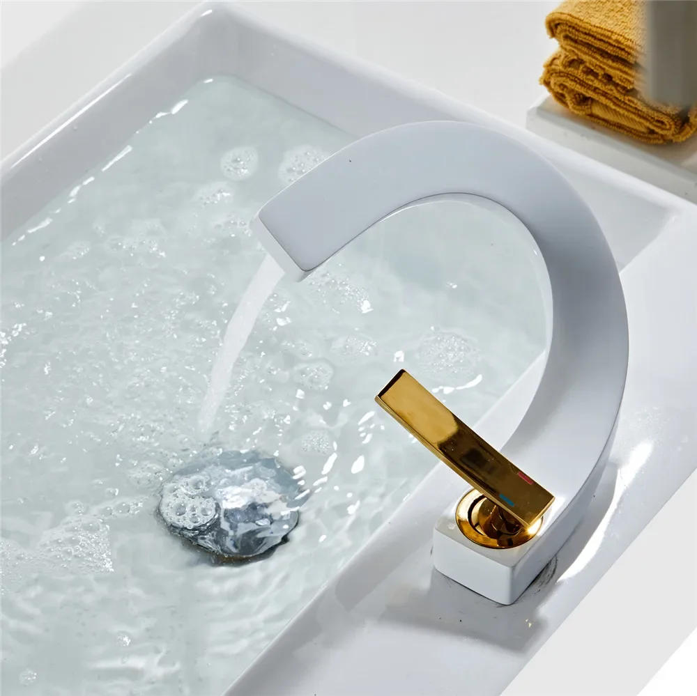 Description Picture 6 of itemBasin White and Gold Bathroom Mixer Tap Brushed Gold/Nickel/Chrome Wash basin Hot and Cold Sink Faucet New