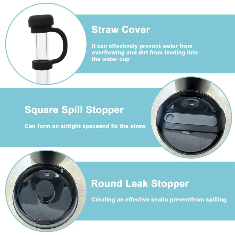 Description Picture 6 of item1Set Silicone Cup Straw Cover for Stanley Cup 40/30oz Quencher Tumbler 10mm Dust-proof Pen Holder Leak Stopper Mug Accessories