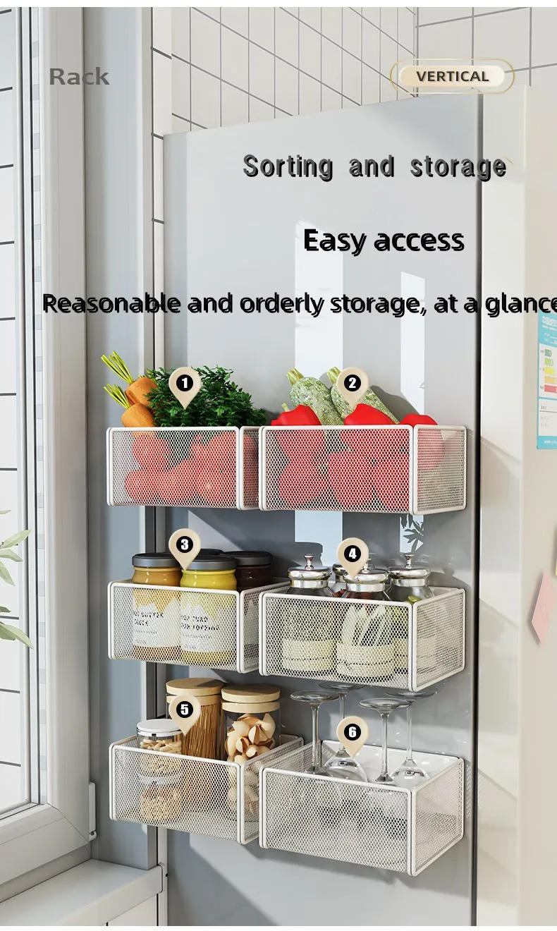 Description Picture 2 of itemHome Refrigerator Shelf Side Storage Magnetic Artifact Side Side Hanging Basket Basket Box Supplies Household Summary Holder