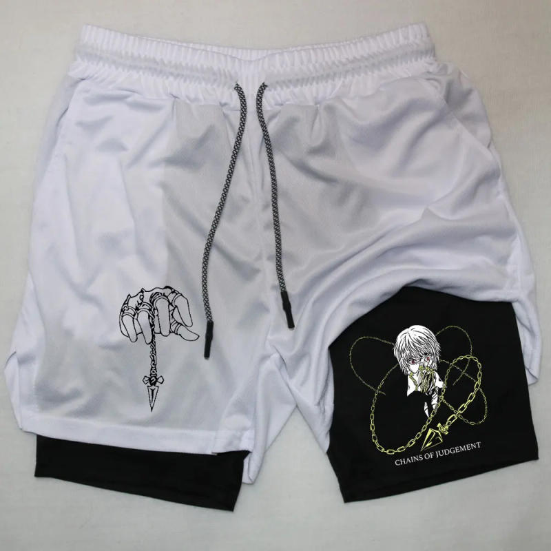 Description Picture 4 of itemAnime Performance Shorts Kurapika Printed GYM Casual Sports Compression Shorts Workout Running Mesh 2 In 1 Sport Short Pants