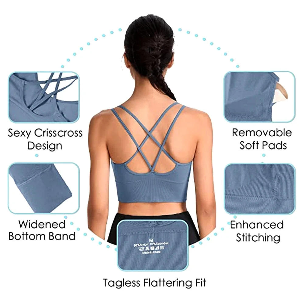 Description Picture 5 of item1PC Cross Back Sports Bra for Women – Padded Yoga Bralette w/Criss Cross Straps – Low Impact Workout Top for Gym,Running,Pilates