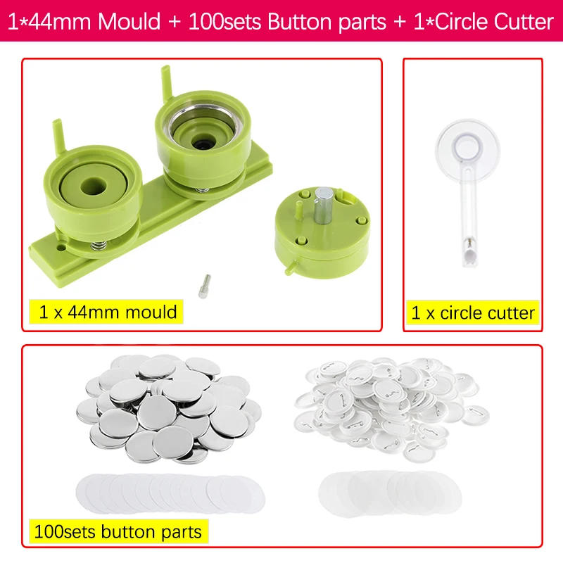 Description Picture 4 of item25/32/37/44/58mm Button Maker Machine Mold with 100Set Button Parts + Circle Cutter for Pin Badge Press Maker Machine DIY Making
