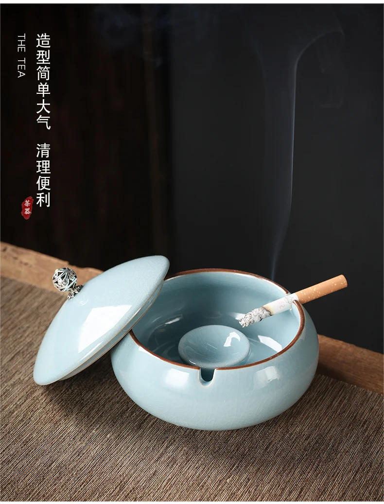 Description Picture 6 of itemModern Irregular Gradient Black Ceramic Ashtray with Lid Retro Desktop Decoration Portable Car Ashtray Office Bedroom Decoration