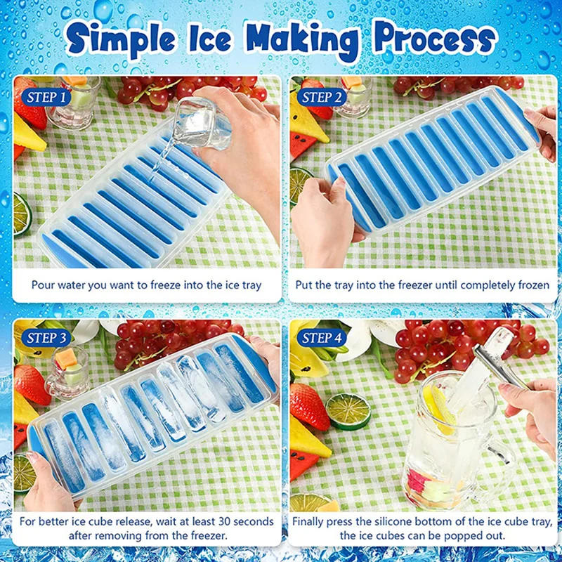 Description Picture 3 of itemPop Out Plastic Ice Cube Tray with Lid Reusable Ice Stick Tray Mold for Water and Sport Bottles BPA Free Ice Tube Making Trays