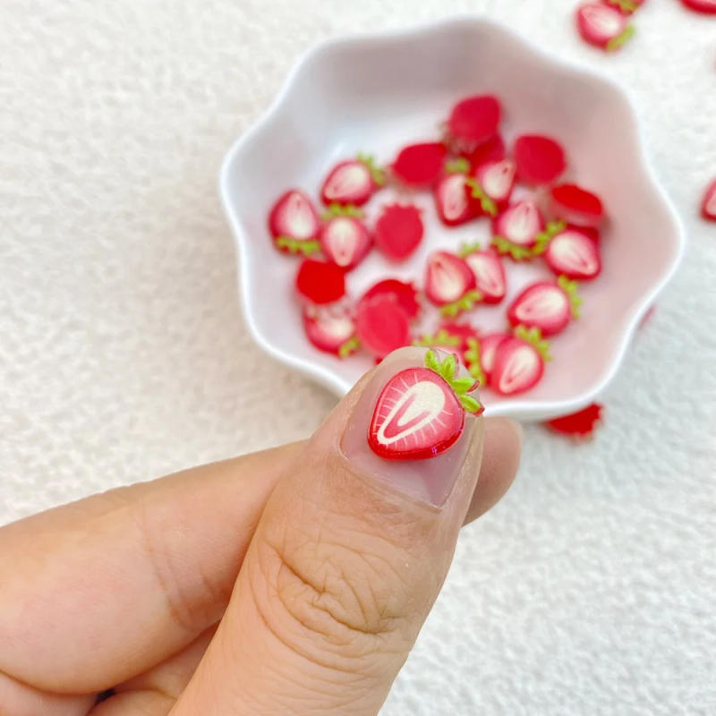 Description Picture 3 of item50Pcs New Cute Resin Mini Apple Strawberry Flat Back  Ornament Jewelry Making Manicure Hairwear Accessories