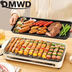 DMWD 220V Smokeless BBQ Electric Kebab Rotary Grill Stove Rotisserie Teppanyaki Barbecue Non-stick Frying Pan Skewer Griddle