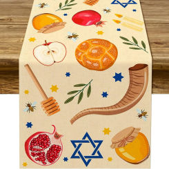 Shana Tova Linen Table Runners Kitchen Dining Decor Rosh Hashanah Jewish New Year Festival Holiday Table Runner Party Decoration