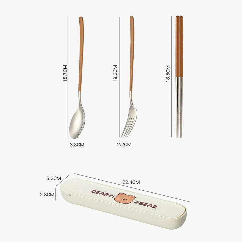 Description Picture 3 of item304 Stainless Steel Cartoon Cutlery Set with Case Kids Fork Spoon Portable Cutlery Travel Tableware Reusable Flatware