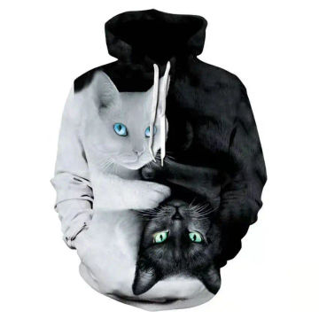 Classic Men Women Hoodie Yin Yang Cat Print 3D Hooded Cat Sweatshirts Boy girl kids Hoodies Autumn Winter Clothes