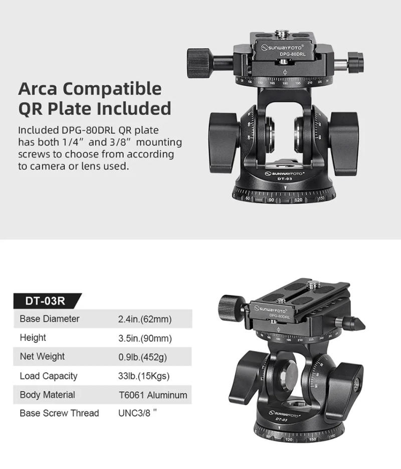 Description Picture 6 of itemSUNWAYFOTO DT-03R Two-way Tilt Head for Monopod and Tripod with Panoramic Rotation 15lbs Load Capacity