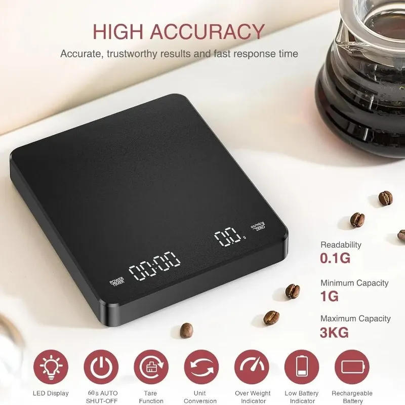 Description Picture 3 of itemHousehold electronic kitchen scale, high-precision digital coffee scale with timer, small platform scale for baking food, portab