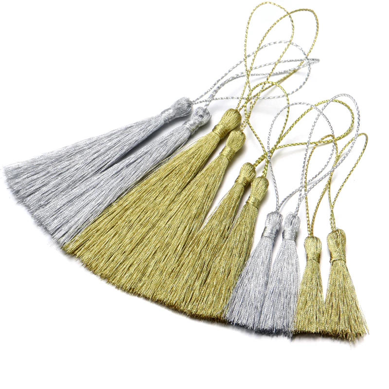 Description Picture 3 of item30 pcs/Pack Gold Silver Color Tassels Polyester Silky Fringes with Cord Loops for DIY Bookmark Jewelry Craft Handmade Materials