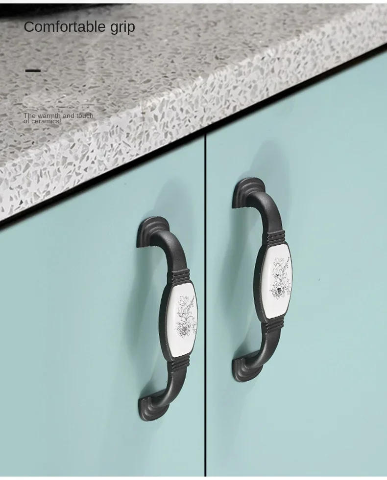 Description Picture 4 of itemVintage Zinc Alloy+Ceramic Cabinet Knobs and Handles European Style Gold/Black Kitchen Door Handle Pulls Furniture Hardware