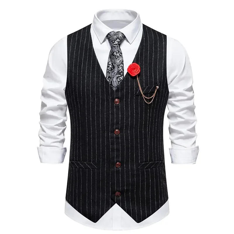 Description Picture 6 of item2024 New Women's Casual Fashion Striped Suit Vest Men's Retro Vest Gentleman Business Formal Vest