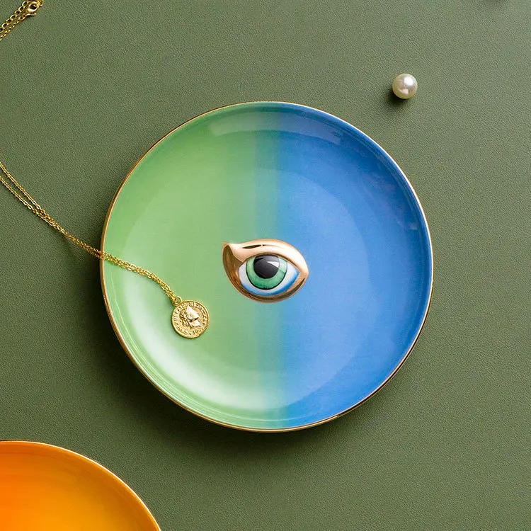 Description Picture 6 of itemNordic Round Ceramic Plate Devil's Eye Ring Necklace Jewelry Tray Teacups Coasters Ceramic Jewelry Tray Colorful Tray Ornaments