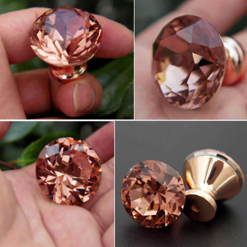 Description Picture 4 of itemDiameter 30mm Glass Crystal Kitchen Cabinet Cupboard Door Handles Silver Gold Diamond Head Drawer Tv Cabinet Round Knobs Pulls