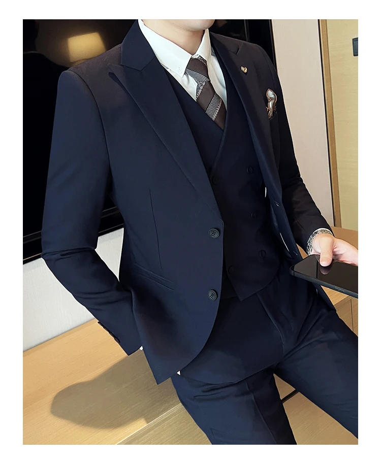 Description Picture 6 of item3 Pieces Suits (Blazer+vest+Trousers) High-quality Wedding Suits Men Business Formal Casual Suits Office Work Party Prom Suit