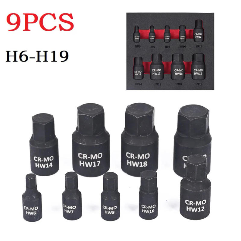 Description Picture 2 of item9pcs Hexagon Screwdriver Sockets H6 H7 H8 H10 H12 H14 H17 H18 H19 Hex Bits Nut Driver Sockets 1/4inch 3/8inch 1/2inch Hex Shank