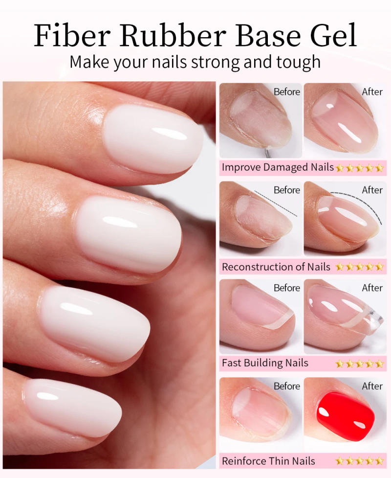 Description Picture 3 of itemAWstorG Fiber Rubber Base Gel For Nails UV Gel Polish Semi Permanent Repair Fix Crack Nail Rubber Base Gel Strengthener 15ml