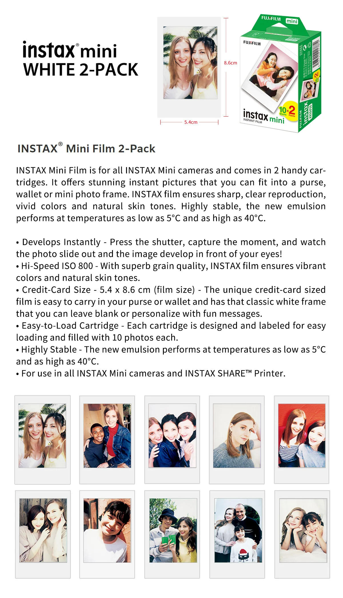 Description Picture 3 of itemFujifilm Instax Mini Film White Edge 20 Sheets Photo Paper for Fuji instant camera 8/7s/9/11/25/50/90/70/liplay/link