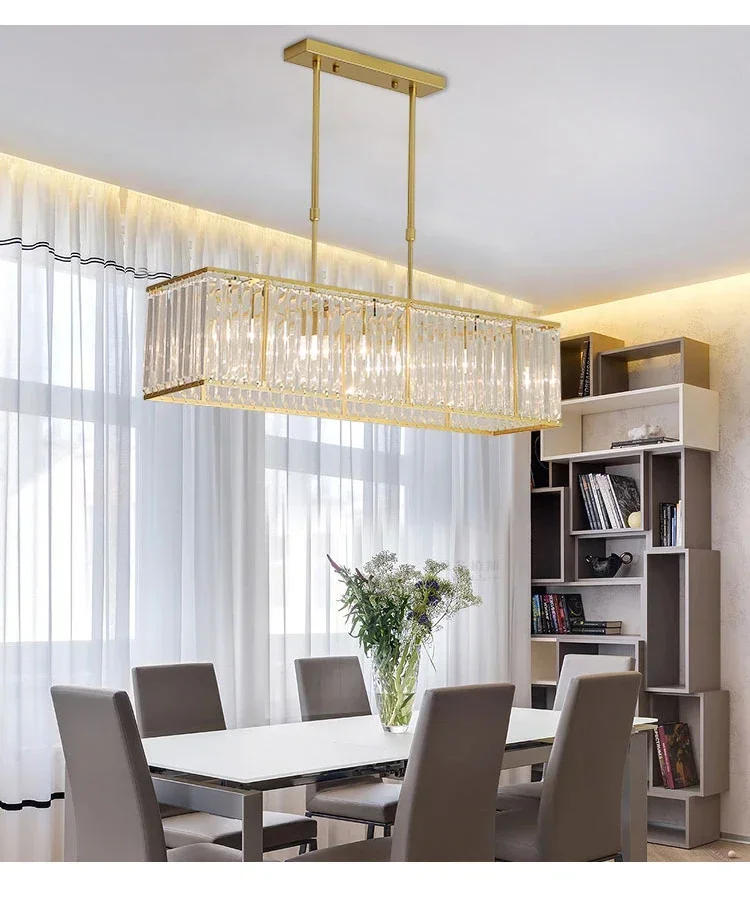 Description Picture 4 of itemModern Glass Tube Rectangular LED Chandelier Light Stylish American Hanging Lamp for Dinning Room Glass Crystal Hanging Light