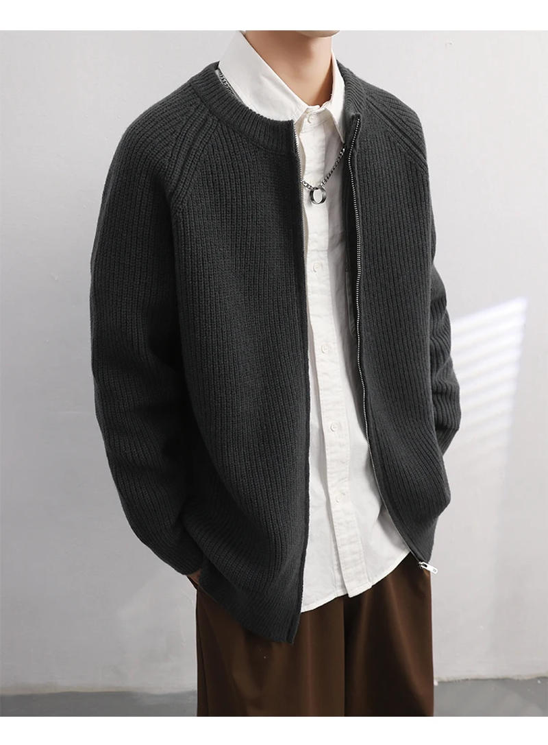 Description Picture 4 of item2024 Autumn Winter New Cardigan Men's O-Neck Top Cashmere Knitted Sweater Casual Loose Large Long Sleeved Shirt Jacket Z41