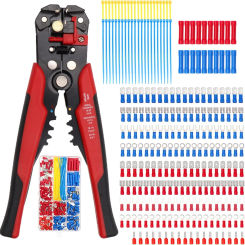 Folding Pliers Set, 260pcs Crimping Cable Terminal Connector Heat Shrink Insulated Wire Spade Ring Fork & Wire Stripping Plier