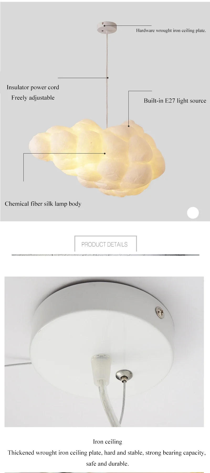 Description Picture 4 of itemNordic Simulation Cloud Pendant Light For Living Room Restaurant Kids  Silk Cotton Led Indoor Decor Lighting