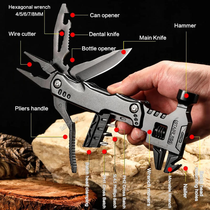 Description Picture 5 of itemUniversal Folding Pliers Hammer Outdoor Knife Pliers EDC Tool Multifunctional Wrench Hammer Adjustable Flap Wrench Combination