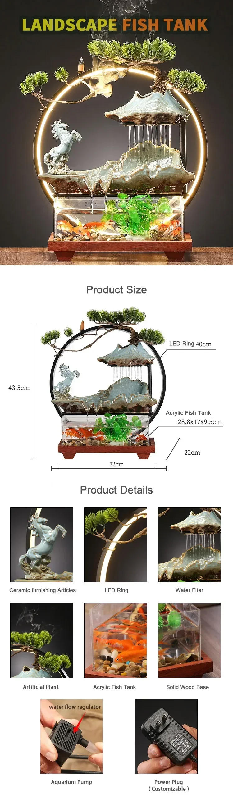 Description Picture 3 of itemFlowing Water Deer Ornaments Home Creative Fountain Living Room Desktop Porch Decoration