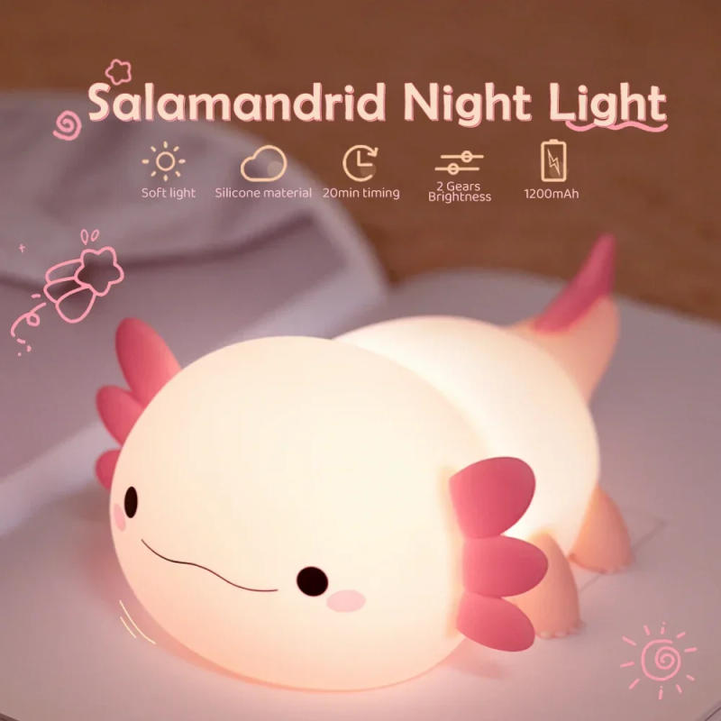 Description Picture 4 of itemLED Cute Axolotl Silicone Light Animal Silicone Nursery Night Lamp USB Bedside LampRechargeable Kids Bedroom Dimmable Gift Decor