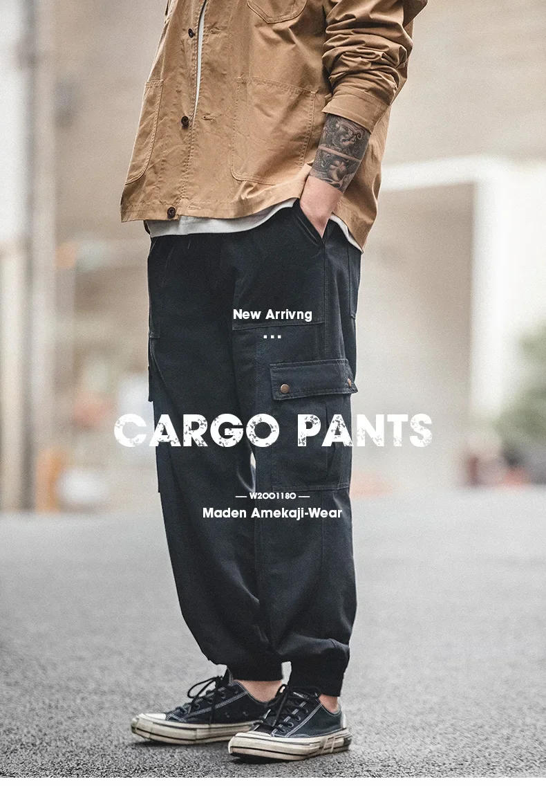 Description Picture 3 of itemMaden Black Legging Casual Pants Autumn and Winter Nine-point Necked Overalls Multi-Pocket Men's Trousers Fashion Cargo Pants